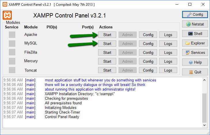 XAMPP interface