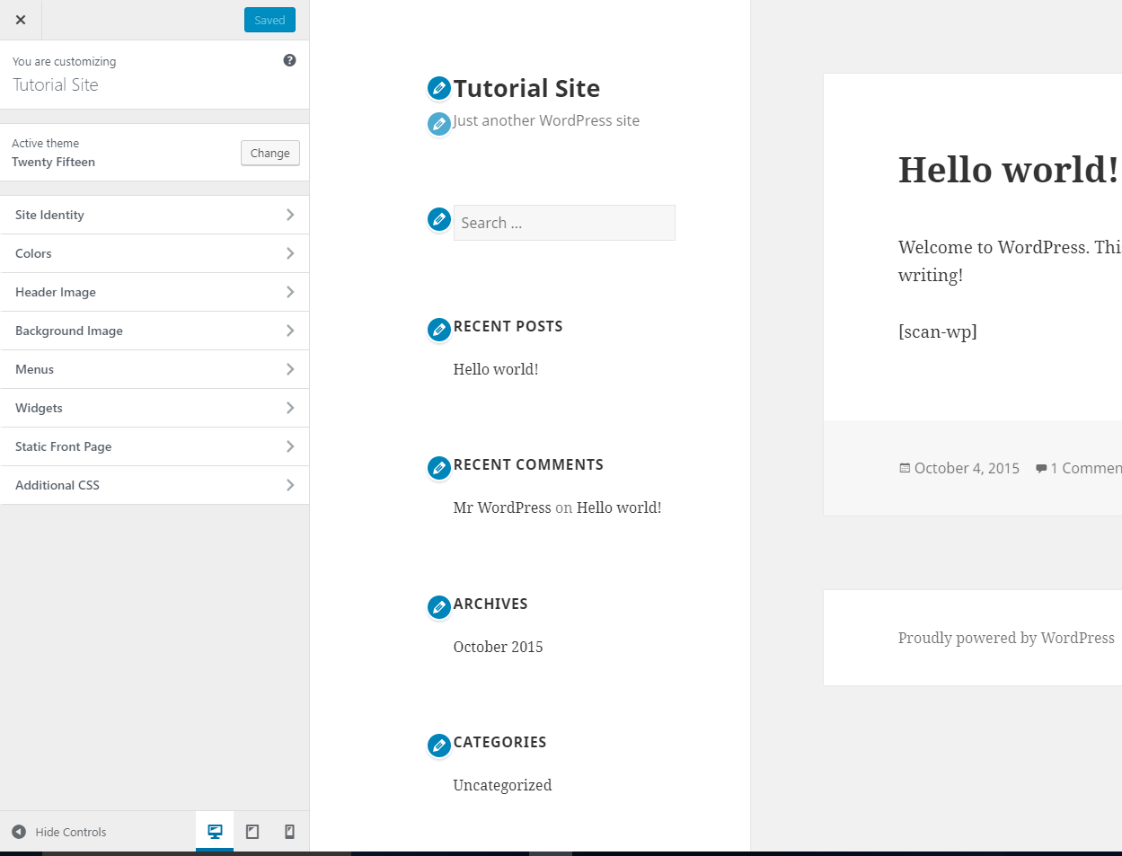 Wordpress customize screen