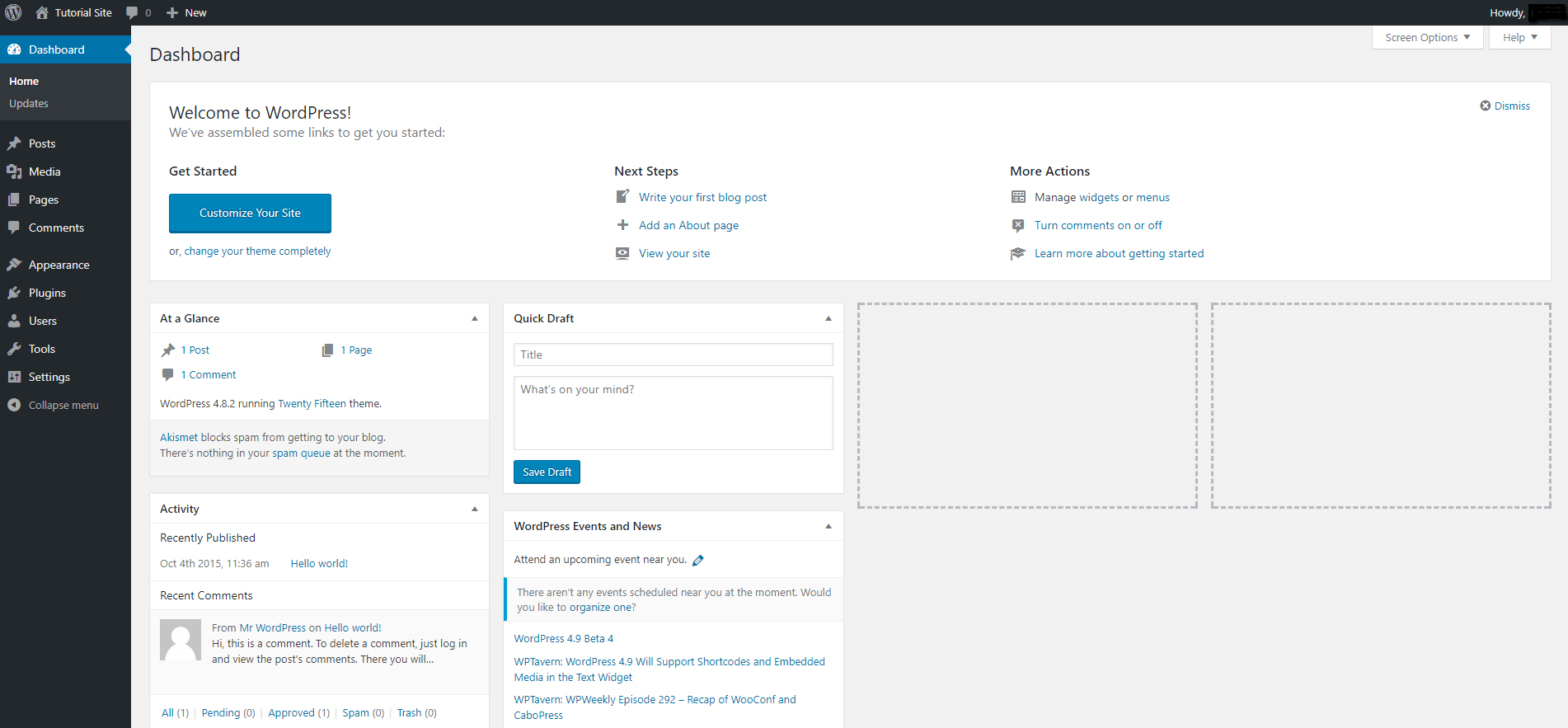 Wordpress dashboard