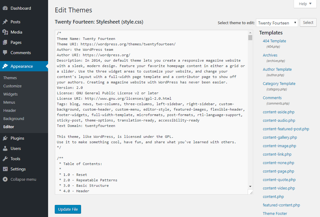 Wordpress editor