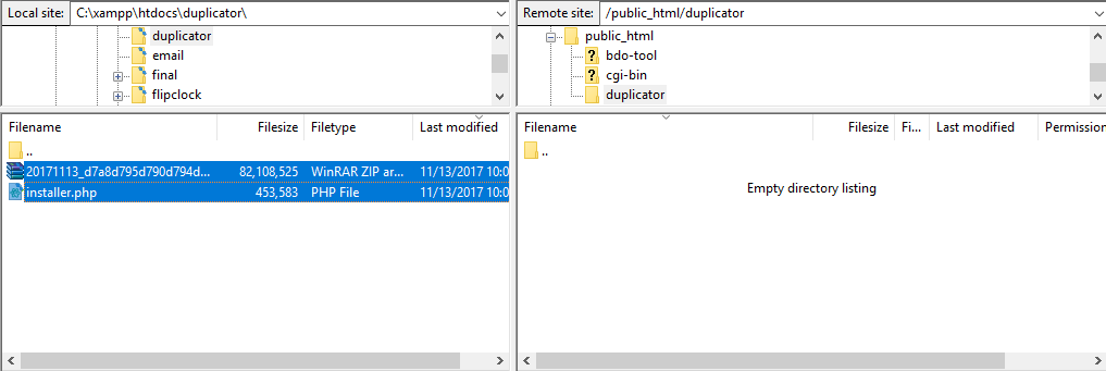 upload duplicator files to server