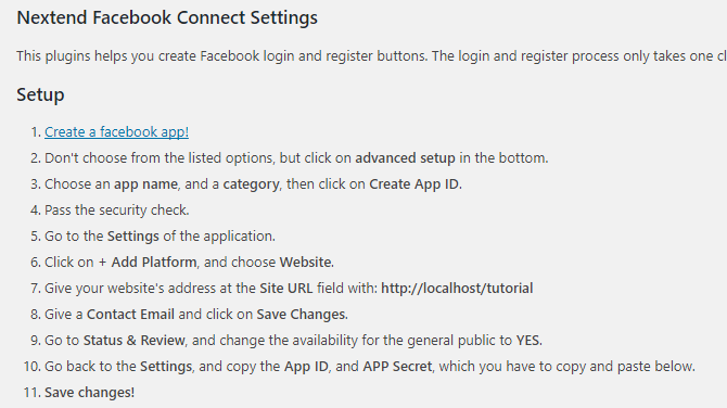 FB Connect settings