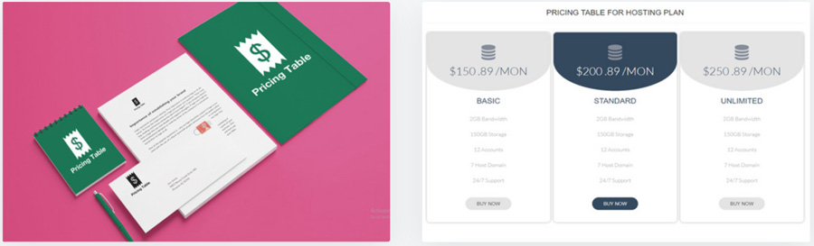 pricing table